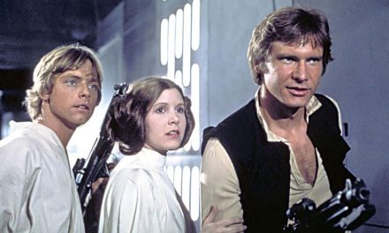 Luke, Leia y Han Solo, con J. J. Abrams